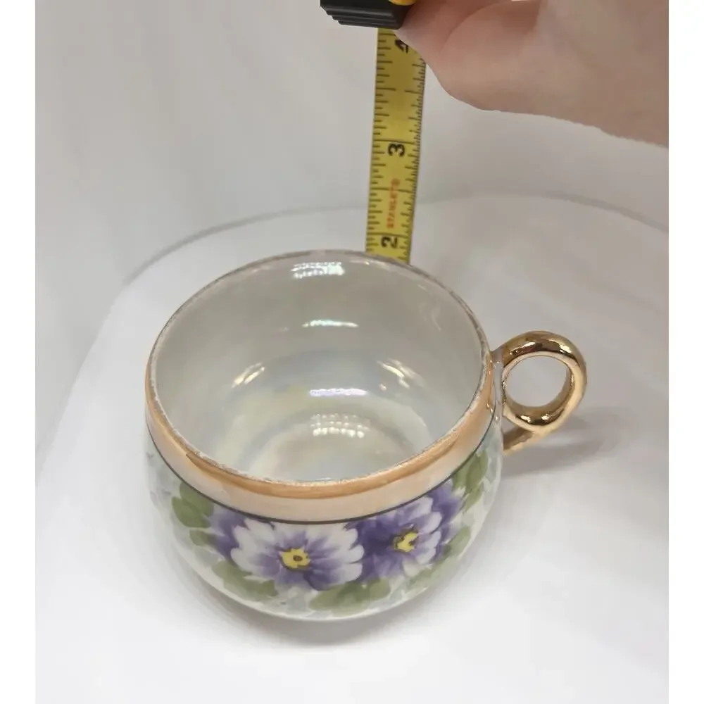 Vintage 1930s Hand Painted Teacup With Purple Flowers, Made In Japan